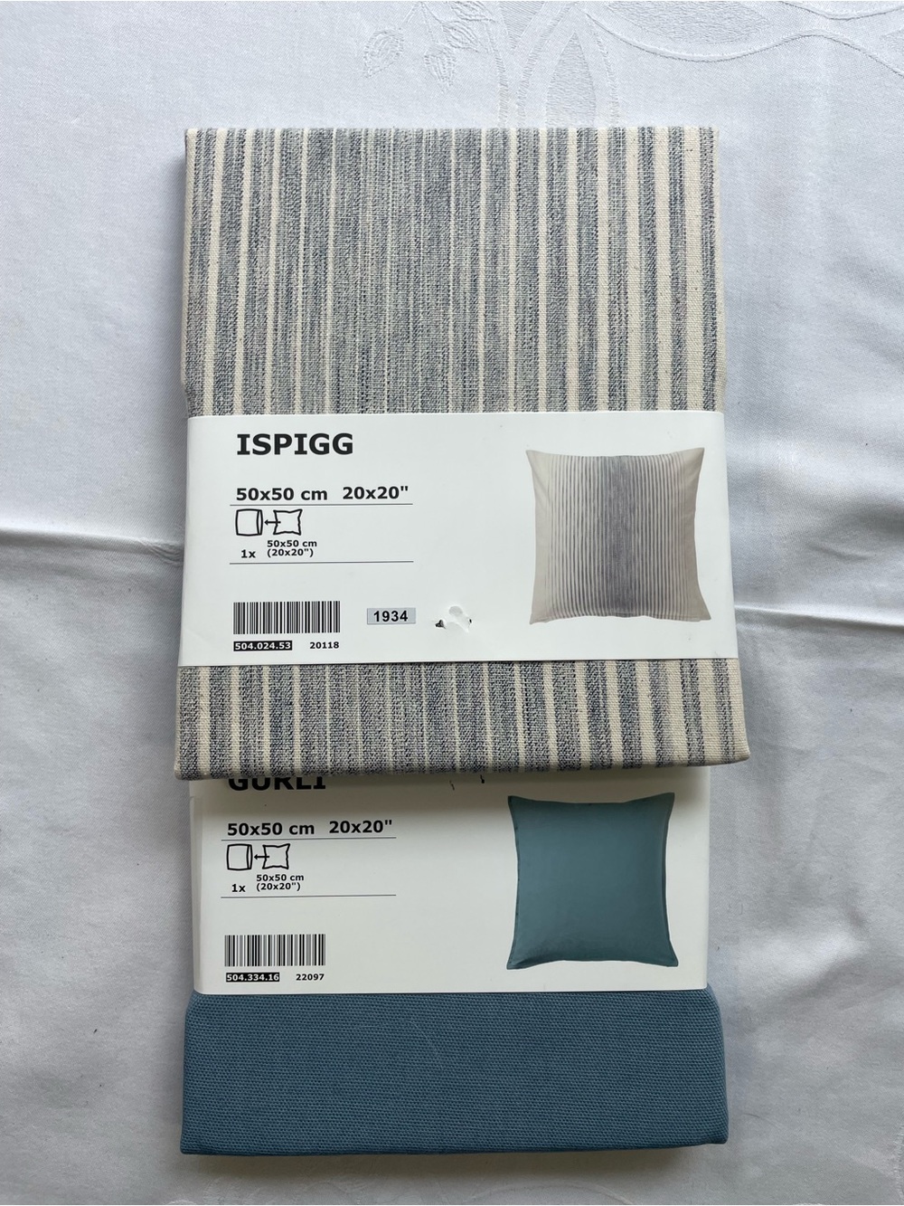 NWT IKEA Cushion Cover Set of 2 - ISPIGG Striped & GURLI Blue (20"x20"